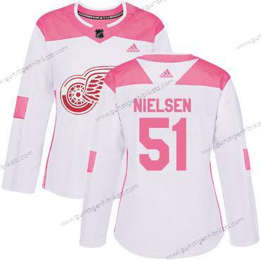 Adidas Frauen Detroit Red Wings #51 Frans Nielsen Authentisch Strickerei NHL Trikots – Weiß Rosa