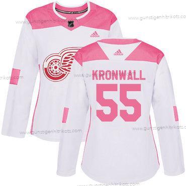 Adidas Frauen Detroit Red Wings #55 Niklas Kronwall Authentisch Strickerei NHL Trikots – Weiß Rosa