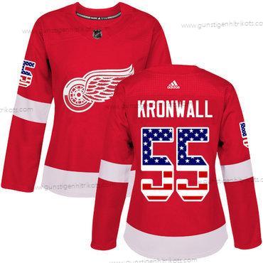 Adidas Frauen Detroit Red Wings #55 Niklas Kronwall Heimtrikots Authentisch USA Flag Strickerei NHL Trikots – Rot