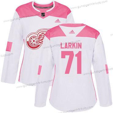 Adidas Frauen Detroit Red Wings #71 Dylan Larkin Authentisch Strickerei NHL Trikots – Weiß Rosa