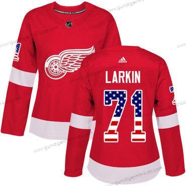 Adidas Frauen Detroit Red Wings #71 Dylan Larkin Heimtrikots Authentisch USA Flag Strickerei NHL Trikots – Rot