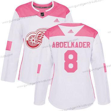 Adidas Frauen Detroit Red Wings #8 Justin Abdelkader Authentisch Strickerei NHL Trikots – Weiß Rosa