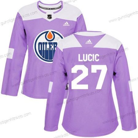 Adidas Frauen Edmonton Oilers #27 Milan Lucic Authentisch Bekämpft Krebs Strickerei NHL Trikots – Lila