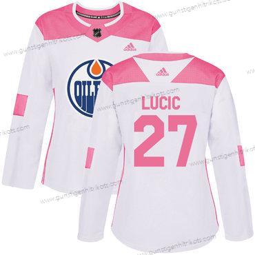 Adidas Frauen Edmonton Oilers #27 Milan Lucic Authentisch Strickerei NHL Trikots – Weiß Rosa