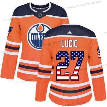 Adidas Frauen Edmonton Oilers #27 Milan Lucic Heimtrikots Authentisch USA Flag Strickerei NHL Trikots – Orange