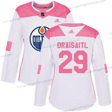 Adidas Frauen Edmonton Oilers #29 Leon Draisaitl Authentisch Strickerei NHL Trikots – Weiß Rosa