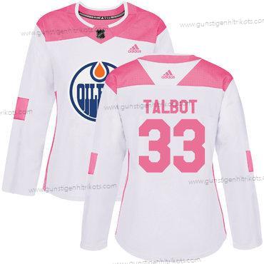 Adidas Frauen Edmonton Oilers #33 Cam Talbot Authentisch Strickerei NHL Trikots – Weiß Rosa