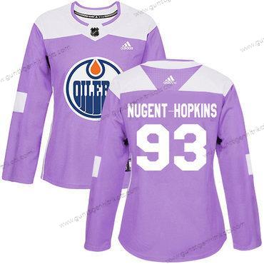 Adidas Frauen Edmonton Oilers #93 Ryan Nugent-Hopkins Authentisch Bekämpft Krebs Strickerei NHL Trikots – Lila