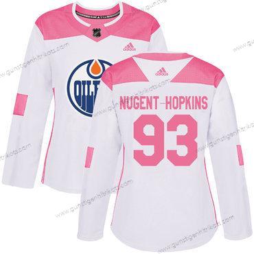 Adidas Frauen Edmonton Oilers #93 Ryan Nugent-Hopkins Authentisch Strickerei NHL Trikots – Weiß Rosa