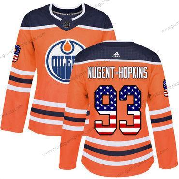 Adidas Frauen Edmonton Oilers #93 Ryan Nugent-Hopkins Heimtrikots Authentisch USA Flag Strickerei NHL Trikots – Orange