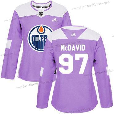 Adidas Frauen Edmonton Oilers #97 Connor Mcdavid Authentisch Bekämpft Krebs Strickerei NHL Trikots – Lila