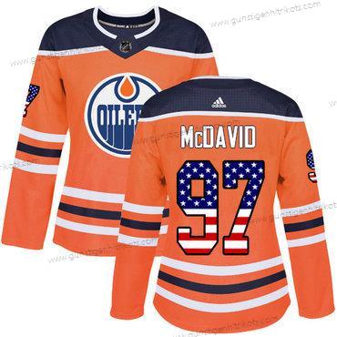 Adidas Frauen Edmonton Oilers #97 Connor Mcdavid Heimtrikots Authentisch USA Flag Strickerei NHL Trikots – Orange