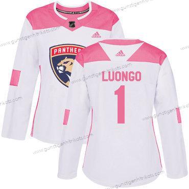 Adidas Frauen Florida Panthers #1 Roberto Luongo Authentisch Strickerei NHL Trikots – Weiß Rosa