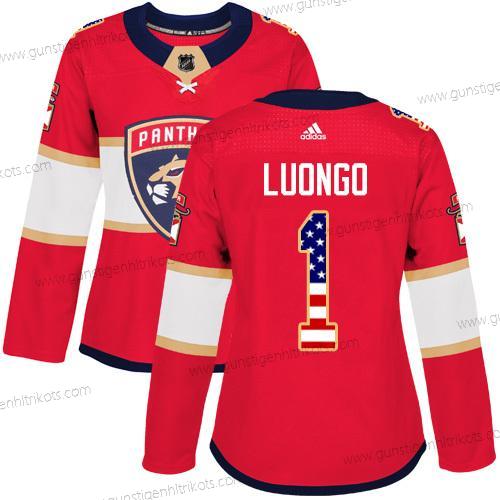 Adidas Frauen Florida Panthers #1 Roberto Luongo Heimtrikots Authentisch USA Flag Strickerei NHL Trikots – Rot