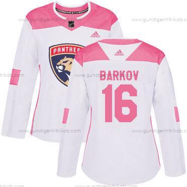 Adidas Frauen Florida Panthers #16 Aleksander Barkov Authentisch Strickerei NHL Trikots – Weiß Rosa