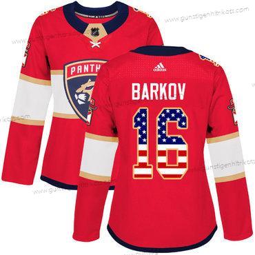 Adidas Frauen Florida Panthers #16 Aleksander Barkov Heimtrikots Authentisch USA Flag Strickerei NHL Trikots – Rot