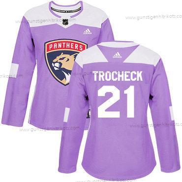 Adidas Frauen Florida Panthers #21 Vincent Trocheck Authentisch Bekämpft Krebs Strickerei NHL Trikots – Lila