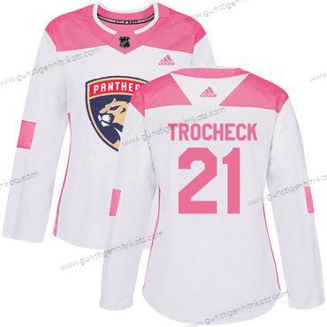 Adidas Frauen Florida Panthers #21 Vincent Trocheck Authentisch Strickerei NHL Trikots – Weiß Rosa