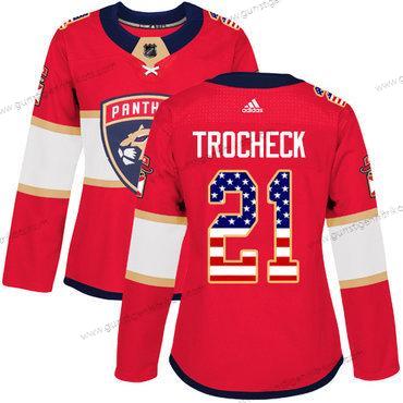 Adidas Frauen Florida Panthers #21 Vincent Trocheck Heimtrikots Authentisch USA Flag Strickerei NHL Trikots – Rot