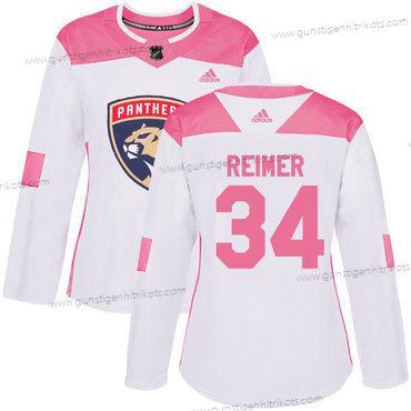 Adidas Frauen Florida Panthers #34 James Reimer Authentisch Strickerei NHL Trikots – Weiß Rosa