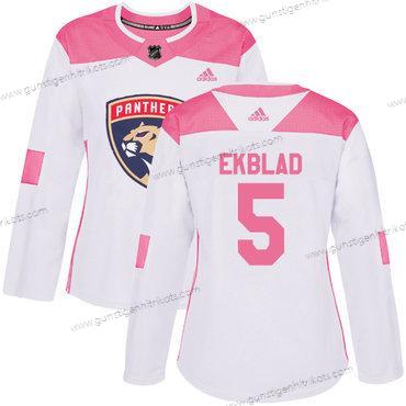 Adidas Frauen Florida Panthers #5 Aaron Ekblad Authentisch Strickerei NHL Trikots – Weiß Rosa