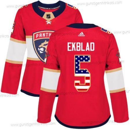 Adidas Frauen Florida Panthers #5 Aaron Ekblad Heimtrikots Authentisch USA Flag Strickerei NHL Trikots – Rot