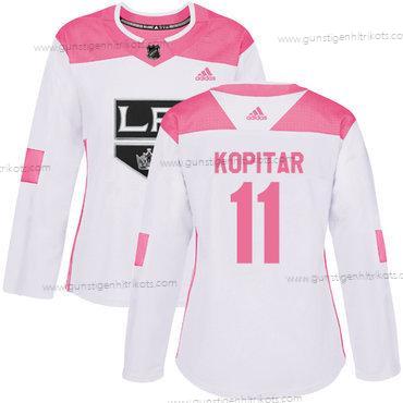 Adidas Frauen Los Angeles Kings #11 Anze Kopitar Authentisch Strickerei NHL Trikots – Weiß Rosa