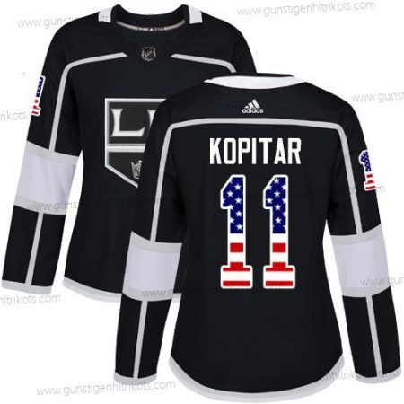 Adidas Frauen Los Angeles Kings #11 Anze Kopitar Heimtrikots Authentisch USA Flag Strickerei NHL Trikots – Schwarz