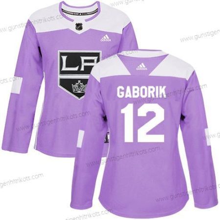 Adidas Frauen Los Angeles Kings #12 Marian Gaborik Authentisch Bekämpft Krebs Strickerei NHL Trikots – Lila