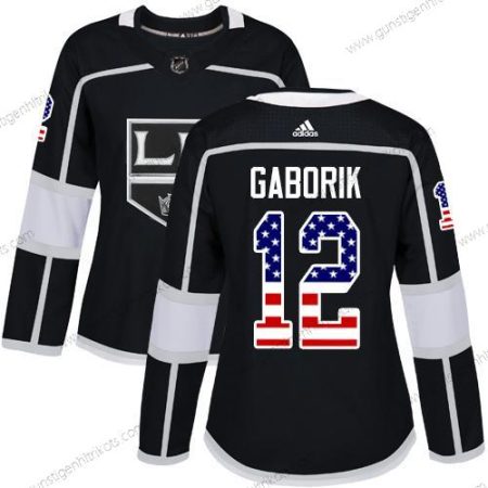 Adidas Frauen Los Angeles Kings #12 Marian Gaborik Heimtrikots Authentisch USA Flag Strickerei NHL Trikots – Schwarz