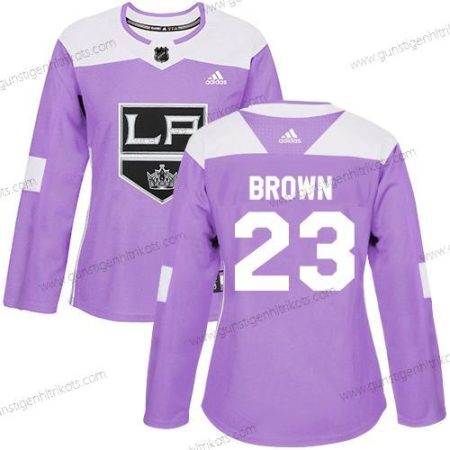 Adidas Frauen Los Angeles Kings #23 Dustin Brown Authentisch Bekämpft Krebs Strickerei NHL Trikots – Lila