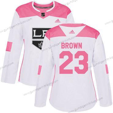 Adidas Frauen Los Angeles Kings #23 Dustin Brown Authentisch Strickerei NHL Trikots – Weiß Rosa