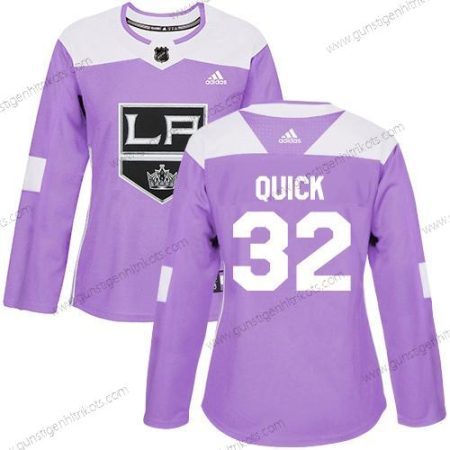 Adidas Frauen Los Angeles Kings #32 Jonathan Quick Authentisch Bekämpft Krebs Strickerei NHL Trikots – Lila