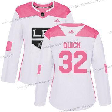 Adidas Frauen Los Angeles Kings #32 Jonathan Quick Authentisch Strickerei NHL Trikots – Weiß Rosa