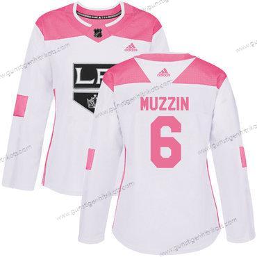 Adidas Frauen Los Angeles Kings #6 Jake Muzzin Authentisch Strickerei NHL Trikots – Weiß Rosa