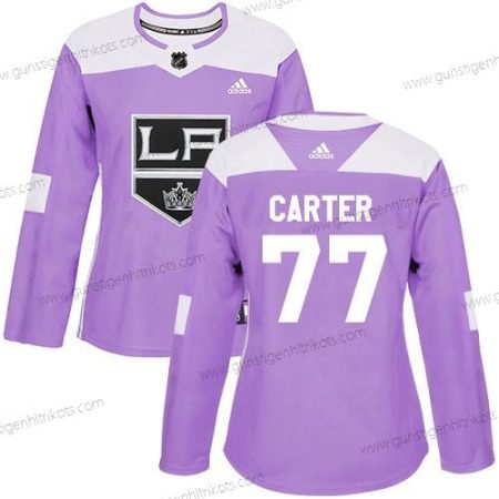 Adidas Frauen Los Angeles Kings #77 Jeff Carter Authentisch Bekämpft Krebs Strickerei NHL Trikots – Lila