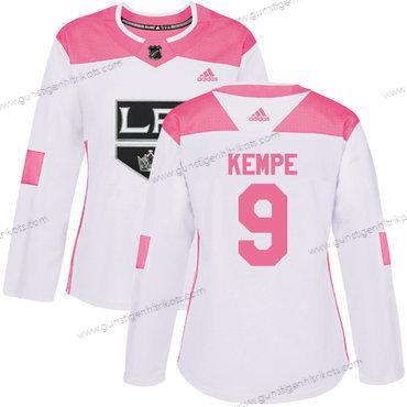 Adidas Frauen Los Angeles Kings #9 Adrian Kempe Authentisch Strickerei NHL Trikots – Weiß Rosa