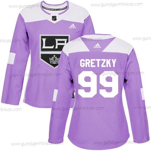 Adidas Frauen Los Angeles Kings #99 Wayne Gretzky Authentisch Bekämpft Krebs Strickerei NHL Trikots – Lila