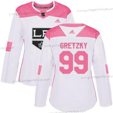 Adidas Frauen Los Angeles Kings #99 Wayne Gretzky Authentisch Strickerei NHL Trikots – Weiß Rosa