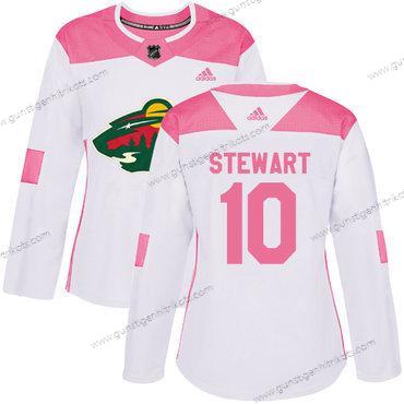 Adidas Frauen Minnesota Wild #10 Chris Stewart Authentisch Strickerei NHL Trikots – Weiß Rosa