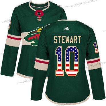 Adidas Frauen Minnesota Wild #10 Chris Stewart Heimtrikots Authentisch USA Flag Strickerei NHL Trikots – Grün