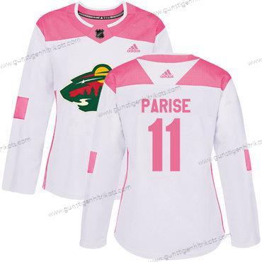 Adidas Frauen Minnesota Wild #11 Zach Parise Authentisch Strickerei NHL Trikots – Weiß Rosa