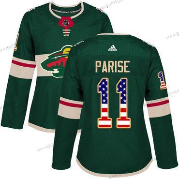 Adidas Frauen Minnesota Wild #11 Zach Parise Heimtrikots Authentisch USA Flag Strickerei NHL Trikots – Grün