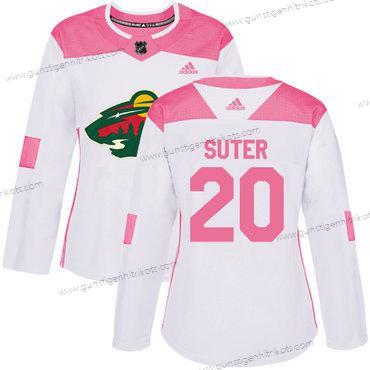 Adidas Frauen Minnesota Wild #20 Ryan Suter Authentisch Strickerei NHL Trikots – Weiß Rosa