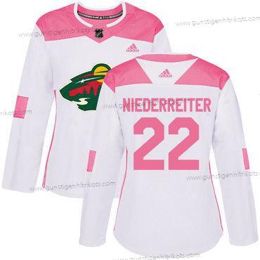 Adidas Frauen Minnesota Wild #22 Nino Niederreiter Authentisch Strickerei NHL Trikots – Weiß Rosa