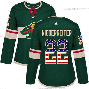 Adidas Frauen Minnesota Wild #22 Nino Niederreiter Heimtrikots Authentisch USA Flag Strickerei NHL Trikots – Grün