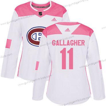 Adidas Frauen Montreal Canadiens #11 Brendan Gallagher Authentisch Strickerei NHL Trikots – Weiß Rosa