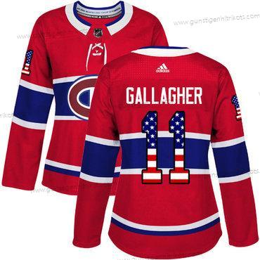 Adidas Frauen Montreal Canadiens #11 Brendan Gallagher Heimtrikots Authentisch USA Flag Strickerei NHL Trikots – Rot