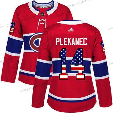 Adidas Frauen Montreal Canadiens #14 Tomas Plekanec Heimtrikots Authentisch USA Flag Strickerei NHL Trikots – Rot