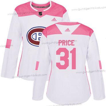 Adidas Frauen Montreal Canadiens #31 Carey Price Authentisch Strickerei NHL Trikots – Weiß Rosa